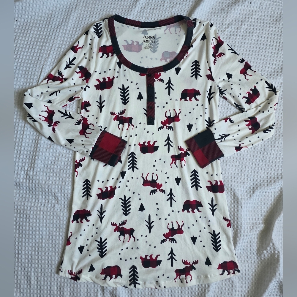 5/25$ Family Pajamas Red and Black Moose Print Henley